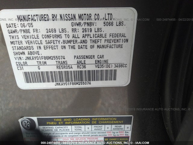 JNKAY01F86M255074 - 2006 INFINITI M35 SPORT GRAY photo 9