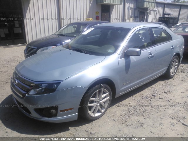 3FADP0L3XBR116480 - 2011 FORD FUSION HYBRID Light Blue photo 2