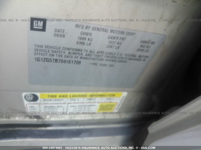 1G1ZG57B794161788 - 2009 CHEVROLET MALIBU LS SILVER photo 9