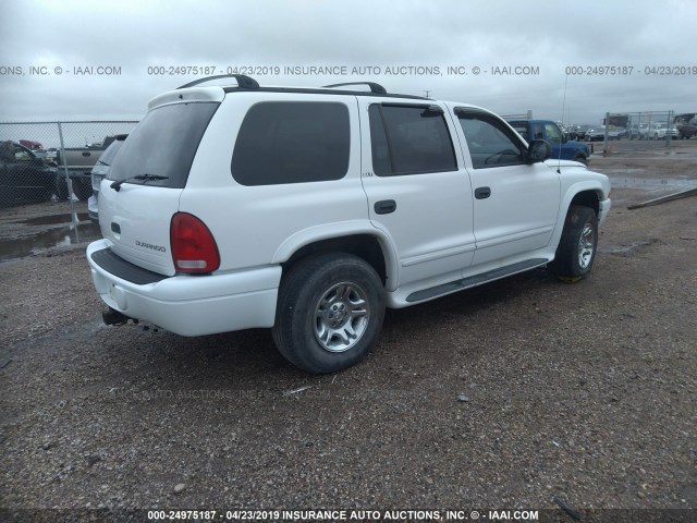 1B4HS48N32F195447 - 2002 DODGE DURANGO SLT WHITE photo 4