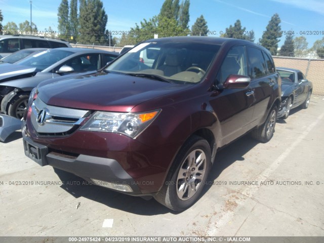 2HNYD28398H504419 - 2008 ACURA MDX TECHNOLOGY MAROON photo 2