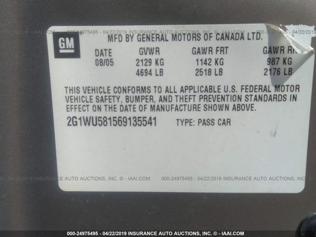 2G1WU581569135541 - 2006 CHEVROLET IMPALA LTZ BROWN photo 9