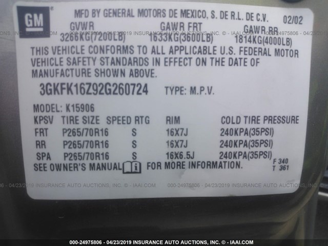 3GKFK16Z92G260724 - 2002 GMC YUKON XL K1500 GRAY photo 9