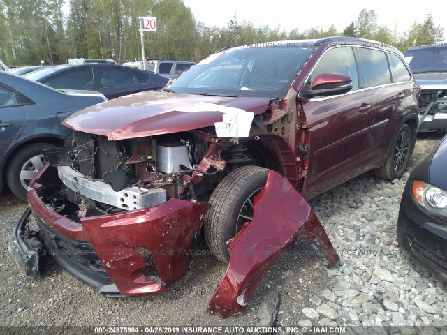 5TDJZRFH3HS399703 - 2017 TOYOTA HIGHLANDER SE/XLE RED photo 2