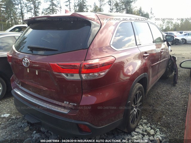 5TDJZRFH3HS399703 - 2017 TOYOTA HIGHLANDER SE/XLE RED photo 4