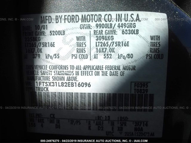 1FTSX31L82EB16096 - 2002 FORD F350 SRW SUPER DUTY GRAY photo 9