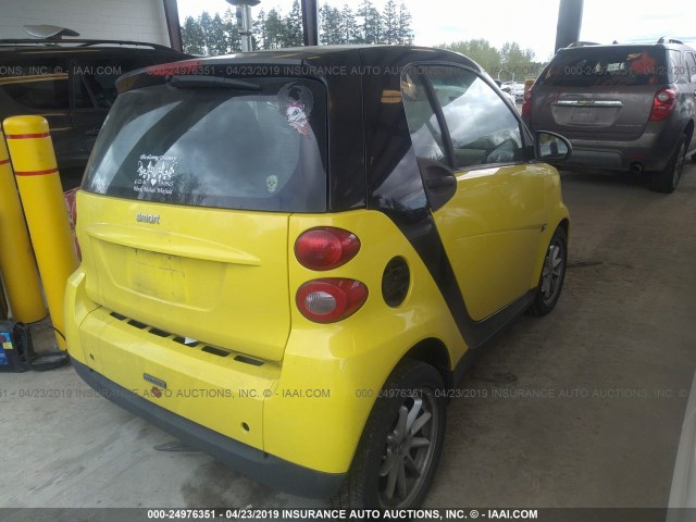WMEEJ31X88K203025 - 2008 SMART FORTWO PURE/PASSION YELLOW photo 4