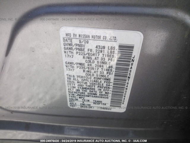 JN8AS5MT8AW006406 - 2010 NISSAN ROGUE S/SL/KROM GRAY photo 9