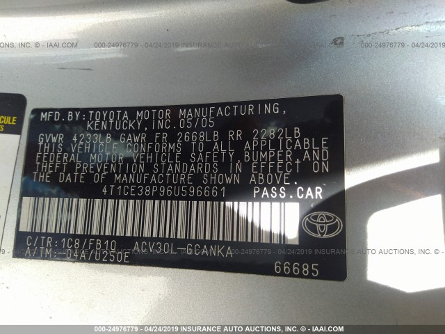 4T1CE38P96U596661 - 2006 TOYOTA CAMRY SOLARA SE/SLE SILVER photo 9