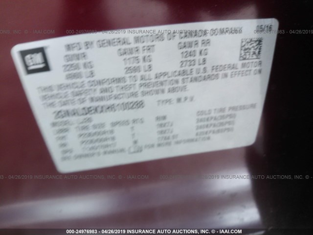 2GNALDEKXH6100288 - 2017 CHEVROLET EQUINOX PREMIER RED photo 9