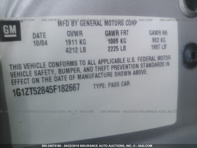 1G1ZT52845F182667 - 2005 CHEVROLET MALIBU LS SILVER photo 9