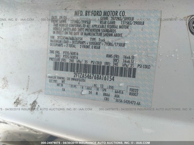 2FTZA54676BA16154 - 2006 FORD FREESTAR WHITE photo 9