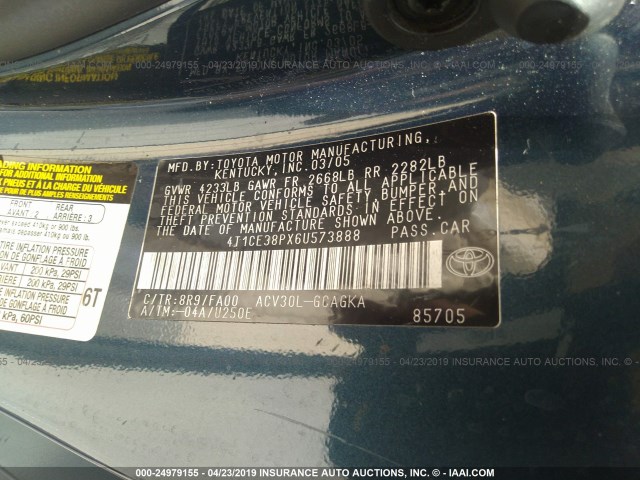 4T1CE38PX6U573888 - 2006 TOYOTA CAMRY SOLARA SE/SLE BLUE photo 9