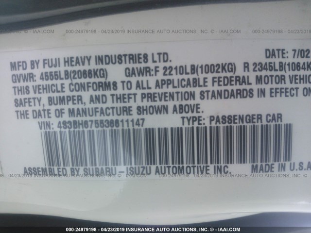 4S3BH675536611147 - 2003 SUBARU LEGACY OUTBACK AWP 奶油色 照片 9