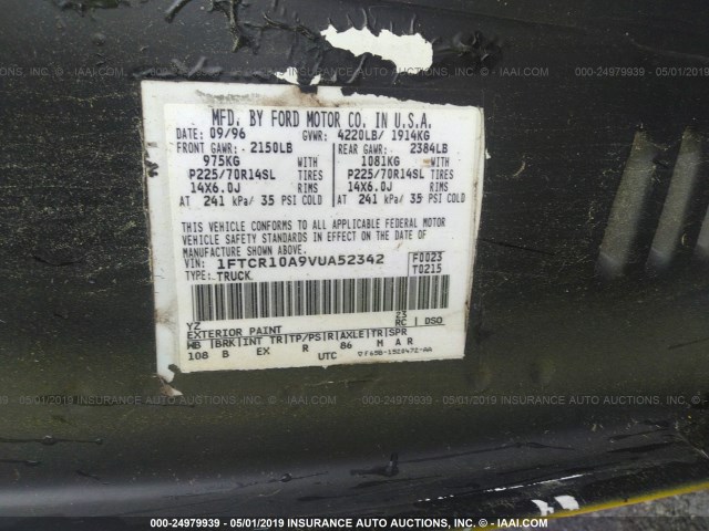 1FTCR10A9VUA52342 - 1997 FORD RANGER YELLOW photo 9