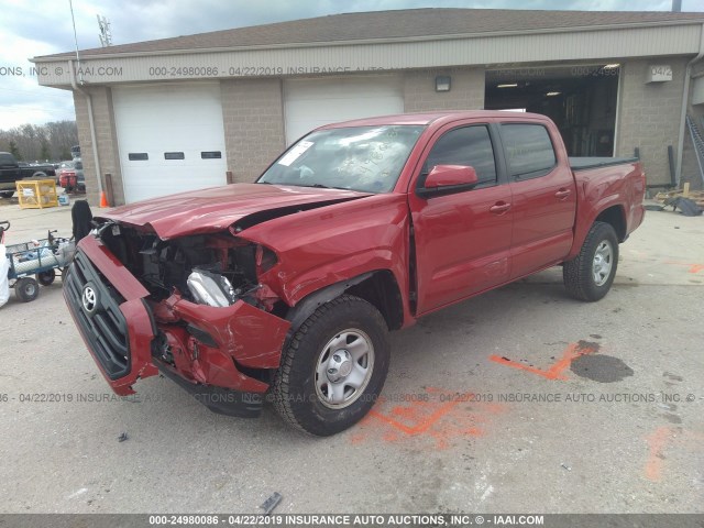 3TMCZ5AN5GM009066 - 2016 TOYOTA TACOMA DBL CAB/SR/SR5/TRD SPT/OR RED photo 2