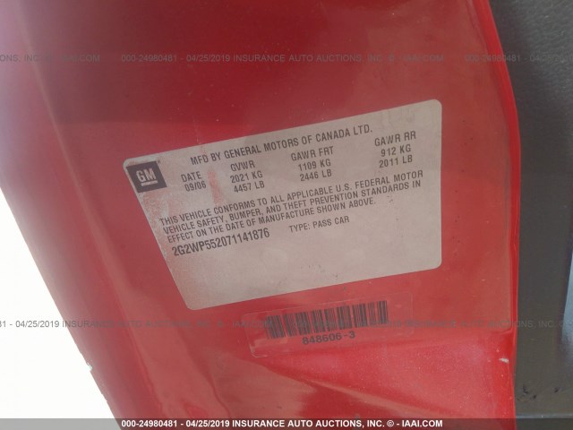 2G2WP552071141876 - 2007 PONTIAC GRAND PRIX 红色 照片 9