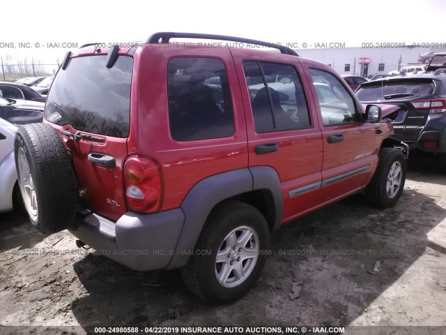 1J4GL48K93W511866 - 2003 JEEP LIBERTY SPORT/FREEDOM RED photo 4