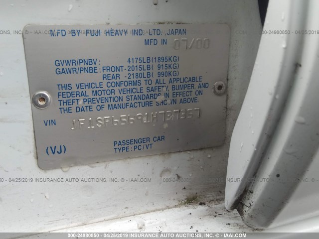 JF1SF65691H737357 - 2001 SUBARU FORESTER S Ağ foto 9