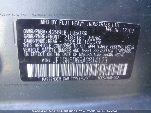 JF1GH6D69AG814123 - 2010 SUBARU IMPREZA OUTBACK SPORT GRAY photo 9