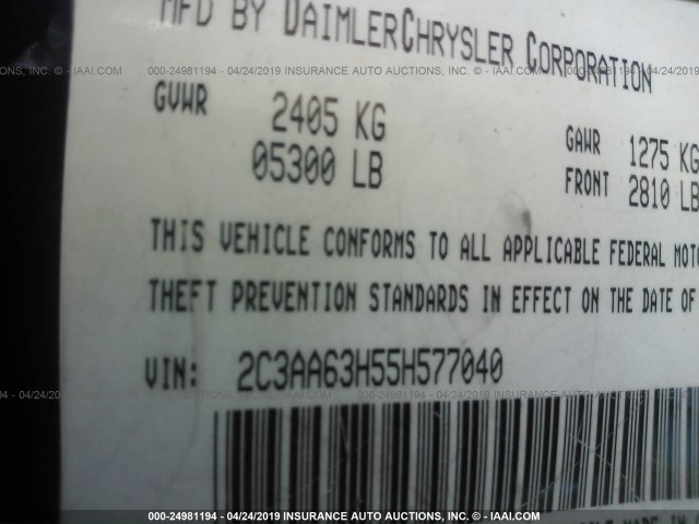 2C3AA63H55H577040 - 2005 CHRYSLER 300C BLUE photo 9