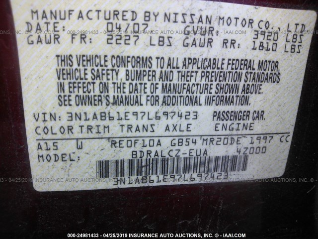 3N1AB61E97L697423 - 2007 NISSAN SENTRA 2.0/2.0S/2.0SL RED photo 9