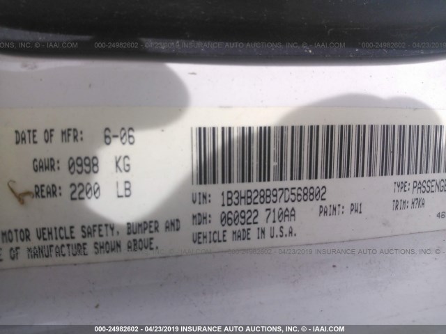 1B3HB28B97D568802 - 2007 DODGE CALIBER WHITE photo 9