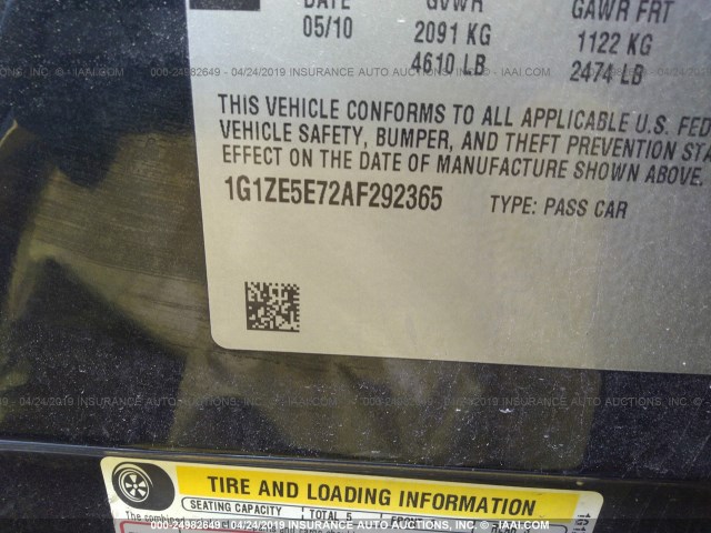 1G1ZE5E72AF292365 - 2010 CHEVROLET MALIBU LTZ BLACK photo 9