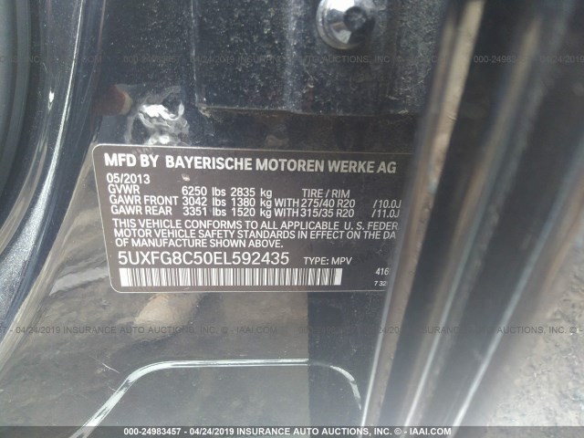 5UXFG8C50EL592435 - 2014 BMW X6 XDRIVE50I BLACK photo 9