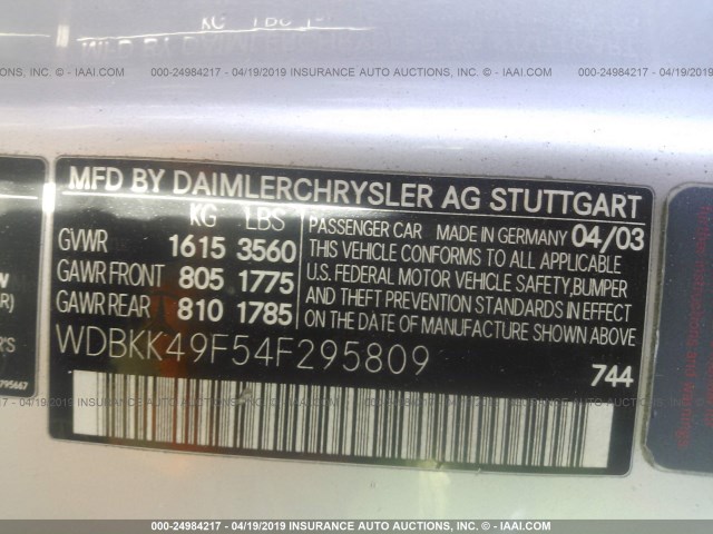 WDBKK49F54F295809 - 2004 MERCEDES-BENZ SLK 230 KOMPRESSOR SILVER photo 9