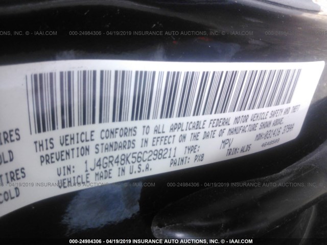 1J4GR48K56C298211 - 2006 JEEP GRAND CHEROKEE LAREDO/COLUMBIA/FREEDOM 黑色 照片 9