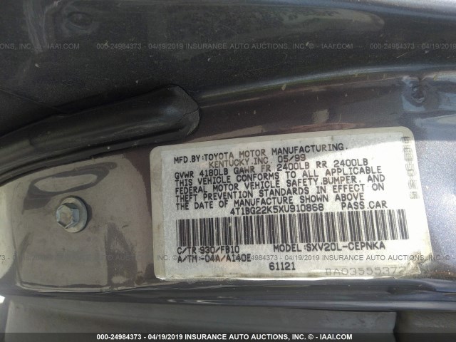 4T1BG22K5XU910868 - 1999 TOYOTA CAMRY CE/LE/XLE GRAY photo 9