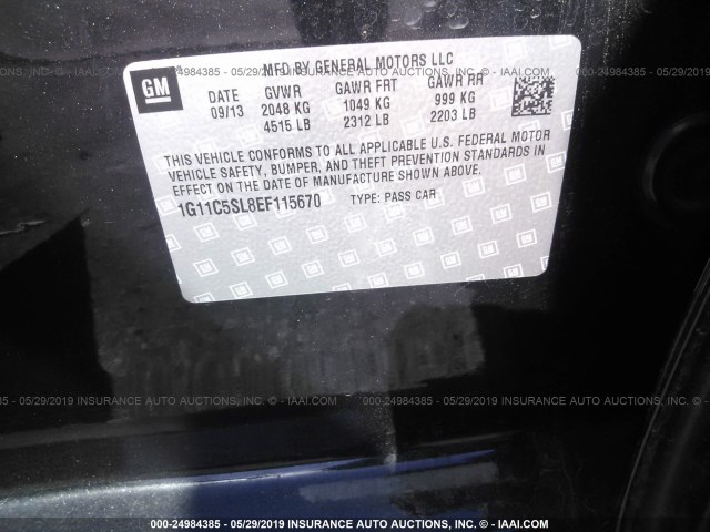 1G11C5SL8EF115670 - 2014 CHEVROLET MALIBU 1LT 黑色 照片 9