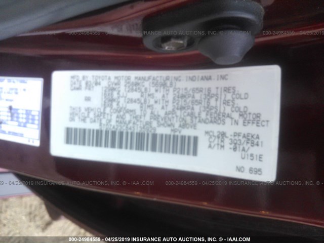 5TDZA23C84S135929 - 2004 TOYOTA SIENNA CE/LE MAROON photo 9