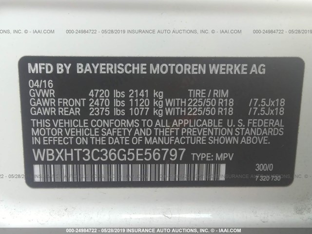 WBXHT3C36G5E56797 - 2016 BMW X1 XDRIVE28I WHITE photo 9