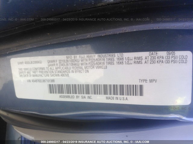 4S4BT62C067101366 - 2006 SUBARU BAJA SPORT BLUE photo 9