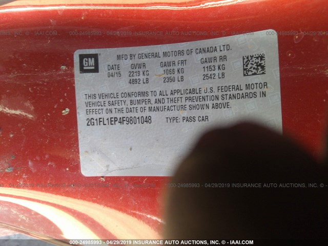 2G1FL1EP4F9801048 - 2015 CHEVROLET CAMARO ZL1 RED photo 9