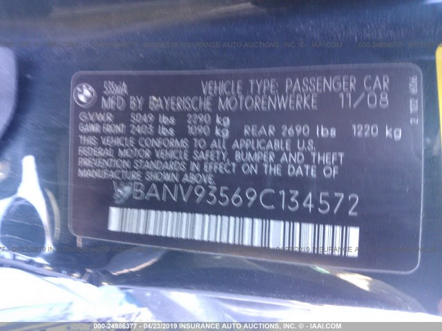 WBANV93569C134572 - 2009 BMW 535 XI GRAY photo 9