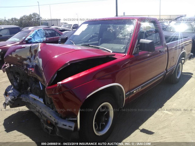 1GCCS14R1P8163743 - 1993 CHEVROLET S TRUCK S10 RED photo 2