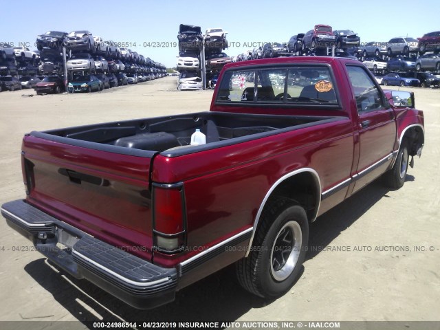 1GCCS14R1P8163743 - 1993 CHEVROLET S TRUCK S10 RED photo 4