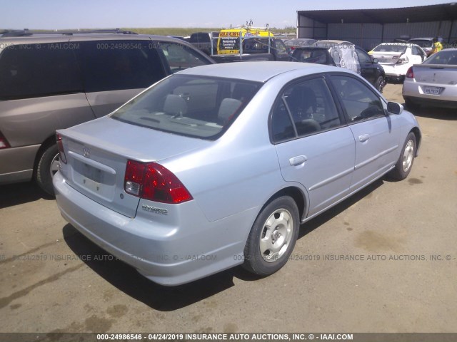 JHMES96655S005074 - 2005 HONDA CIVIC HYBRID BLUE photo 4