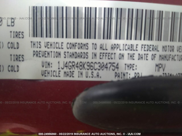 1J4GR48K96C304754 - 2006 JEEP GRAND CHEROKEE LAREDO/COLUMBIA/FREEDOM 红色 照片 9