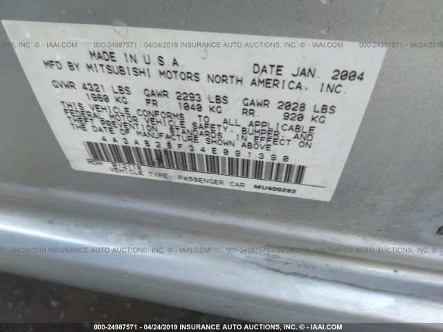 4A3AB26F34E091390 - 2004 MITSUBISHI GALANT DE SILVER photo 9