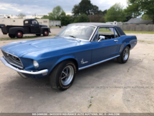 8T01C166120 - 1968 FORD MUSTANG BLUE photo 2
