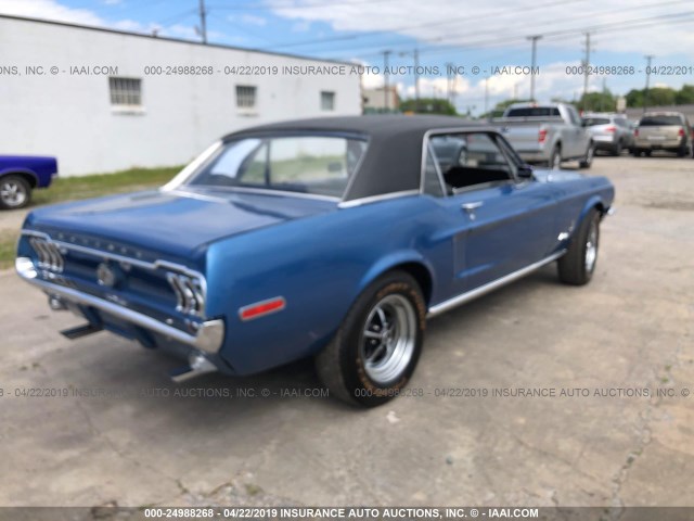 8T01C166120 - 1968 FORD MUSTANG BLUE photo 4