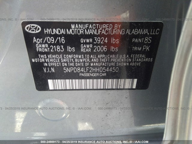 5NPD84LF2HH054450 - 2017 HYUNDAI ELANTRA SE/VALUE/LIMITED GRAY photo 9