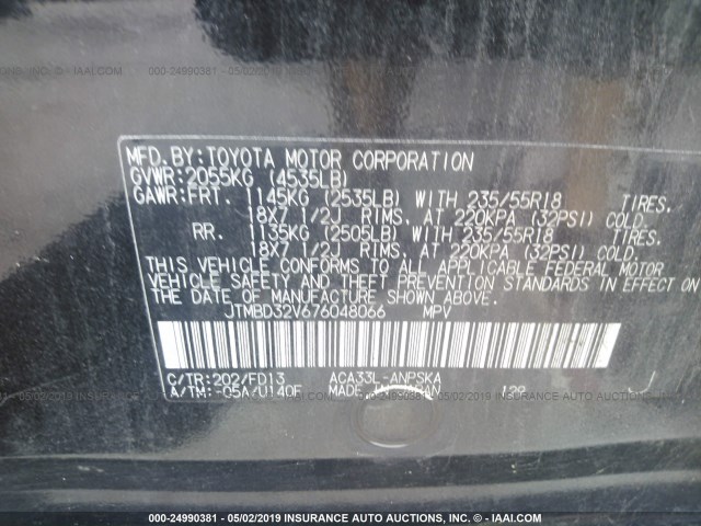 JTMBD32V676048066 - 2007 TOYOTA RAV4 SPORT BLACK photo 9