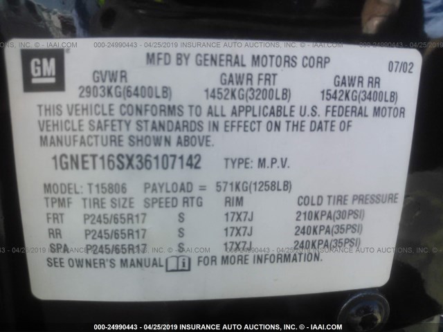 1GNET16SX36107142 - 2003 CHEVROLET TRAILBLAZER EXT BLACK photo 9