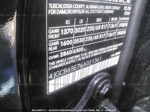 4JGCB65E76A021361 - 2006 MERCEDES-BENZ R 350 BLACK photo 9