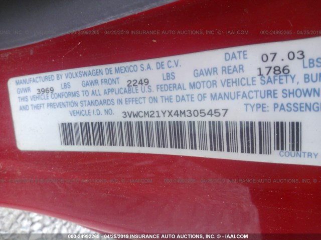 3VWCM21YX4M305457 - 2004 VOLKSWAGEN NEW BEETLE Rot Foto 9